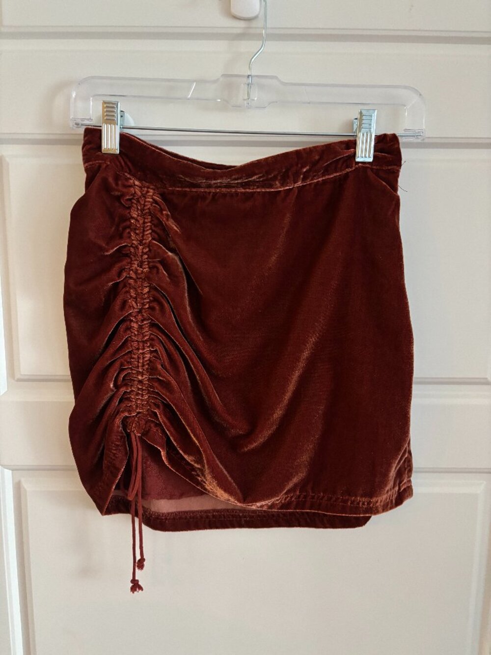 Free People Rust Brown Velvet Ruched Mini Skirt